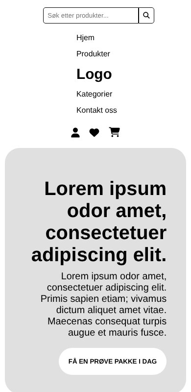 The web shop on mobile with search, menu and banner