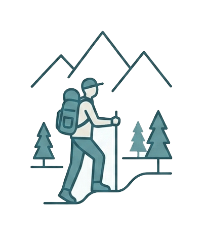 Illustration of a hiker in the mountains